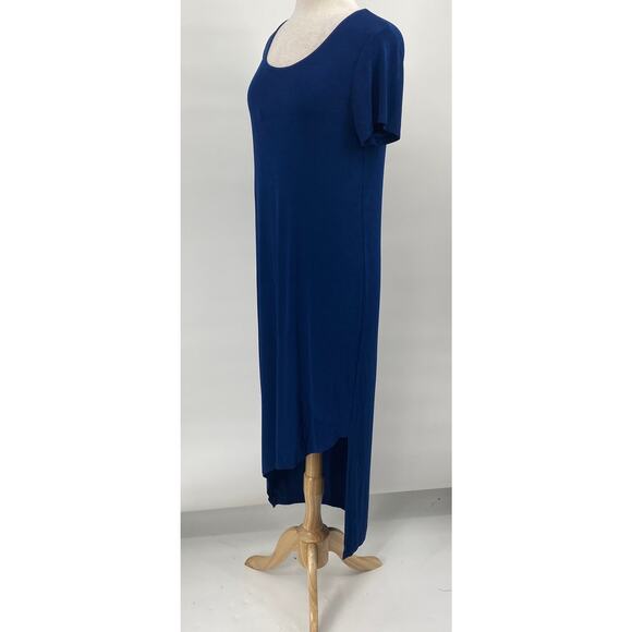 Chicos Travelers Stretchy Knit Midi Dress Asymmetrical High Low Hem Blue Medium - Picture 4 of 11